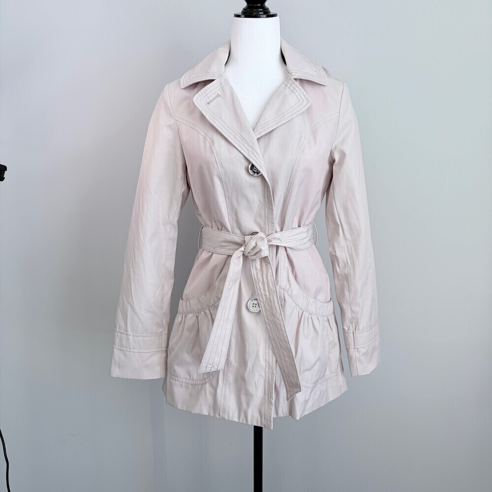 Esprit Short Trench Coat Office Outerwear Minimalistic Neutral Beige Women's S